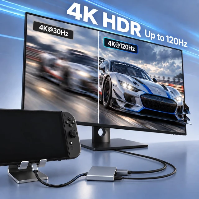 Alt view image 2 of 7 - Switch 2 Dock, Portable USB-C Docking Station with 4K 60Hz120Hz HDR, 100W PD Fast Charging, USB Port, Aluminum Alloy, Compatible with Switch, Steam Deck, ROG Xbox Ally X, Legion Go 1/2/S