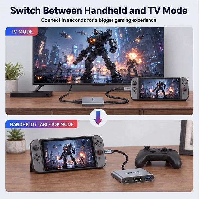Alt view image 3 of 7 - Switch 2 Dock, Portable USB-C Docking Station with 4K 60Hz120Hz HDR, 100W PD Fast Charging, USB Port, Aluminum Alloy, Compatible with Switch, Steam Deck, ROG Xbox Ally X, Legion Go 1/2/S