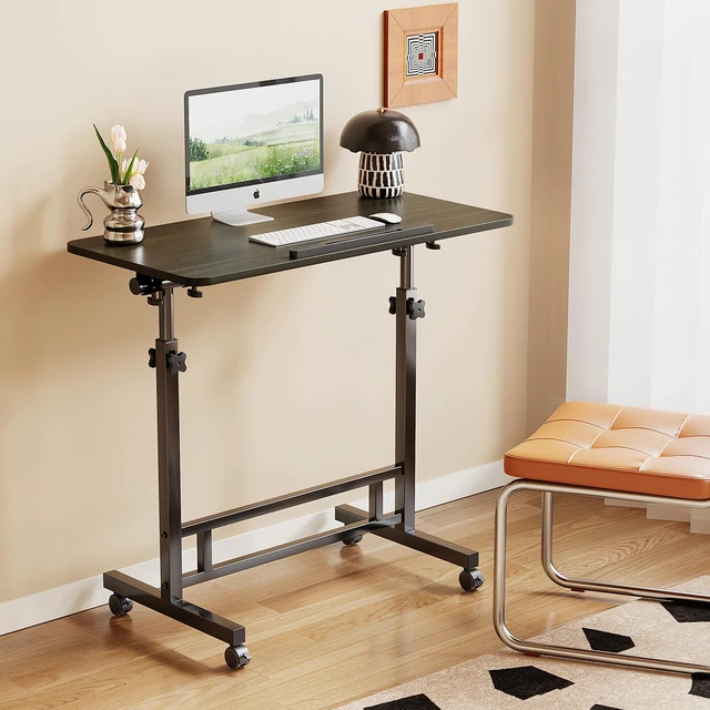Main image of Laptop Table Mobile Adjustable Height Portable Desk Notebook Swivel PC Computer Rolling Desk with Wheels, Laptop Stand for Couch Bedside Hospital Bed Table (Black Table)