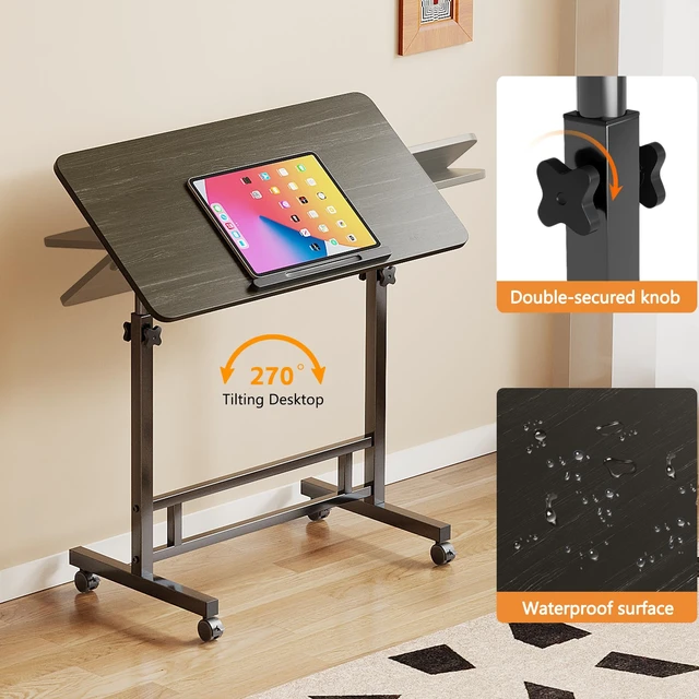 Alt view image 2 of 7 - Laptop Table Mobile Adjustable Height Portable Desk Notebook Swivel PC Computer Rolling Desk with Wheels, Laptop Stand for Couch Bedside Hospital Bed Table (Black Table)
