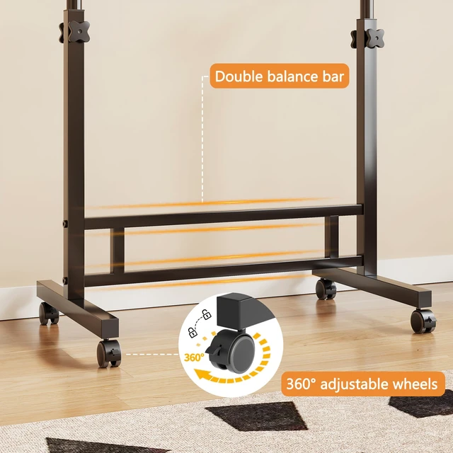 Alt view image 4 of 7 - Laptop Table Mobile Adjustable Height Portable Desk Notebook Swivel PC Computer Rolling Desk with Wheels, Laptop Stand for Couch Bedside Hospital Bed Table (Black Table)