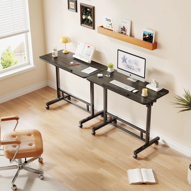 Alt view image 7 of 7 - Laptop Table Mobile Adjustable Height Portable Desk Notebook Swivel PC Computer Rolling Desk with Wheels, Laptop Stand for Couch Bedside Hospital Bed Table (Black Table)
