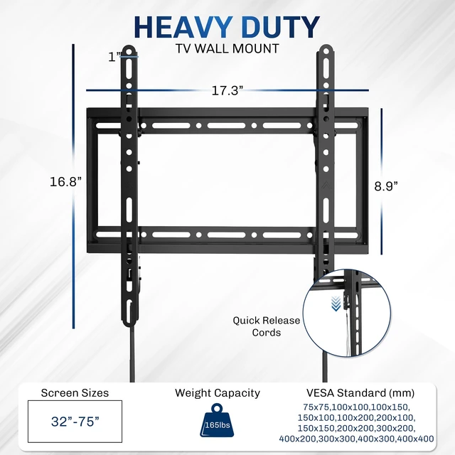 Alt view image 3 of 7 - Black TV Wall Mount with Tilt for 32 to 75 inch Screens, MOUNT-VW075T Heavy Duty Steel, Tilting TV Wall Bracket fits LCD LED Curved and Flat Panel Screens, Max VESA 400x400mm, Holds 165 lbs