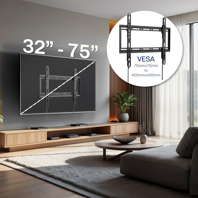 Alt view image 6 of 7 - Black TV Wall Mount with Tilt for 32 to 75 inch Screens, MOUNT-VW075T Heavy Duty Steel, Tilting TV Wall Bracket fits LCD LED Curved and Flat Panel Screens, Max VESA 400x400mm, Holds 165 lbs