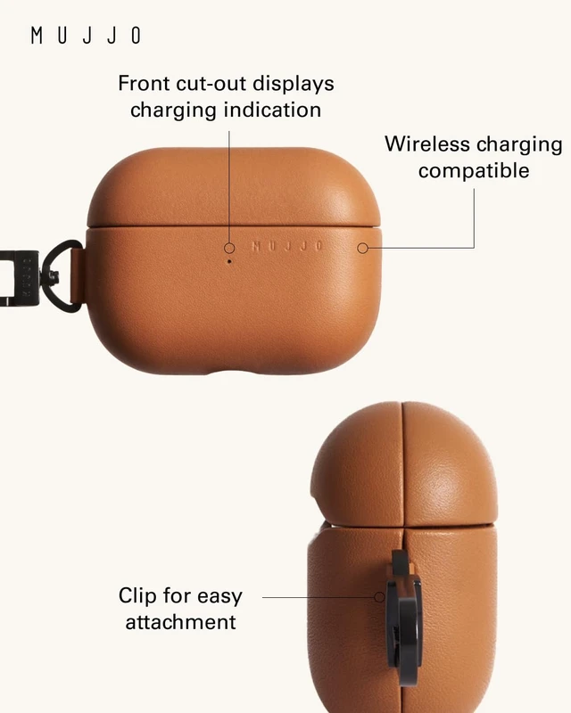 Alt view image 2 of 7 - Echelon Leather Case for AirPods Pro (3rd Gen) - Wireless Charging Compatible - Durable & Luxurious Design - Secure Fit - Premium Leather - Tan