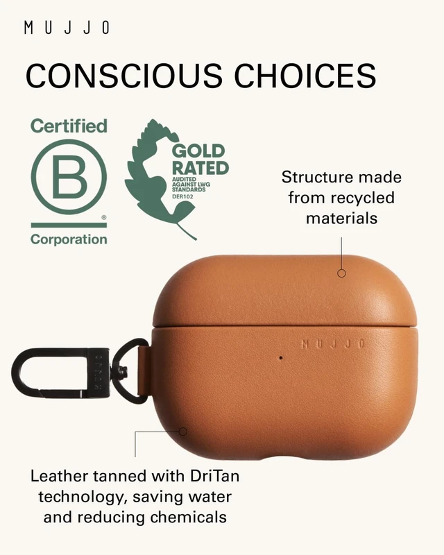 Alt view image 3 of 7 - Echelon Leather Case for AirPods Pro (3rd Gen) - Wireless Charging Compatible - Durable & Luxurious Design - Secure Fit - Premium Leather - Tan