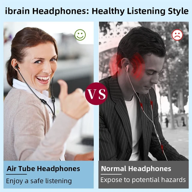 Alt view image 2 of 7 - Air Tube Headphones Air Tube Earbuds Airtube Headset with Microphone & Volume Control Airtube Headphones for a Safe and Healthy Listening (Black)