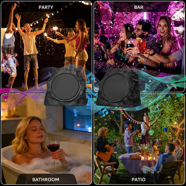 Alt view image 7 of 7 - 2 Pack Solar Rock Speakers Outdoor Waterproof Patio with Lights Color,Multi-Sync Up to 100 Speakers Pairing Solar Powered Rock Speaker Rechargeable for Pool Party Yard Outside