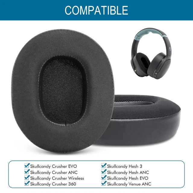 Alt view image 2 of 7 - Ear Pads Replacement for Skullcandy Hesh 3 Hesh EVO Hesh ANC Headphone, Earpads Cushions for Crusher Wireless Crusher Evo Crusher ANC Headset with Protein Leather Memory Foam (Cooling-Gel)