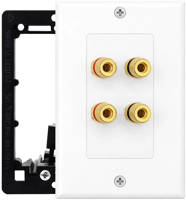 Main image of 2 Speaker Wall Plate, Banana Plug Binding Posts for Home Theater Home Theater Speaker Wall Plate with Gold Plated Binding Posts for Speaker Wire, Banana Plug Connections & Surround Sound