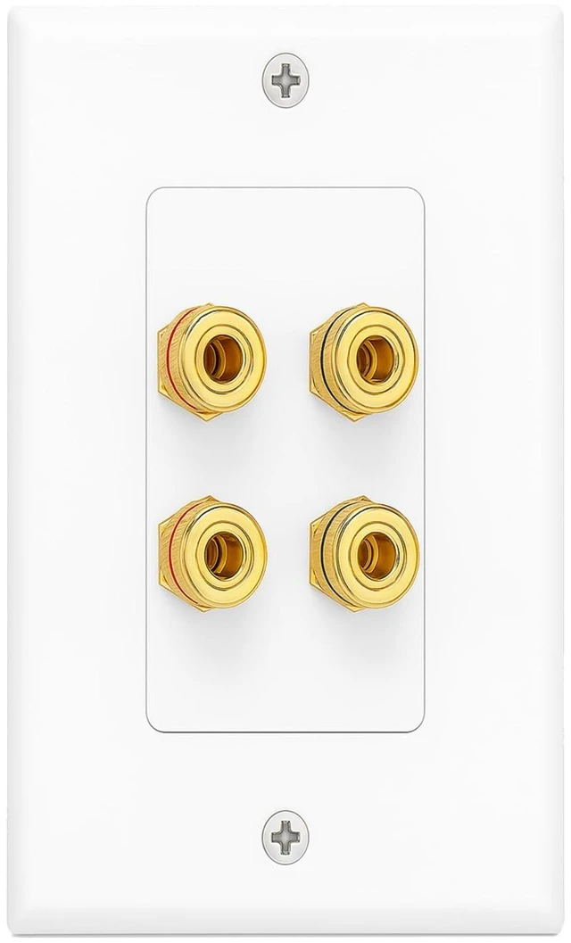 Alt view image 6 of 7 - 2 Speaker Wall Plate, Banana Plug Binding Posts for Home Theater Home Theater Speaker Wall Plate with Gold Plated Binding Posts for Speaker Wire, Banana Plug Connections & Surround Sound