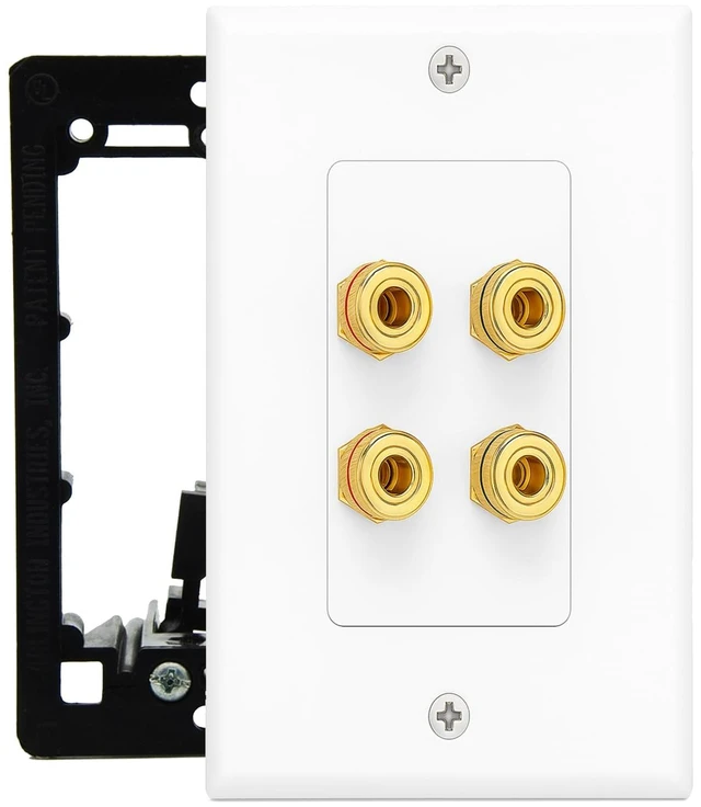 Alt view image 7 of 7 - 2 Speaker Wall Plate, Banana Plug Binding Posts for Home Theater Home Theater Speaker Wall Plate with Gold Plated Binding Posts for Speaker Wire, Banana Plug Connections & Surround Sound
