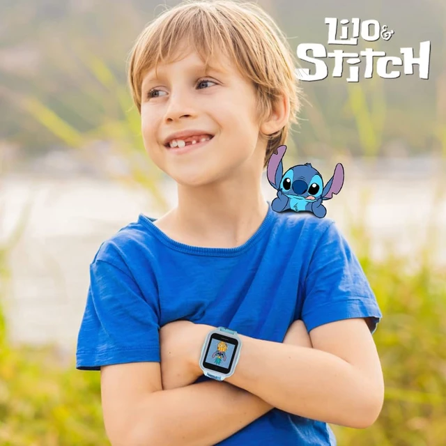 Alt view image 4 of 6 - Disney Stitch Kids Interactive Smartwatch with Touchscreen, Camera, Games, Pedometer, Voice Recorder, and Alarm for Boys & Girls Aged 6+ - Blue Character Band, Multi-Color LED Light-Up Bezel