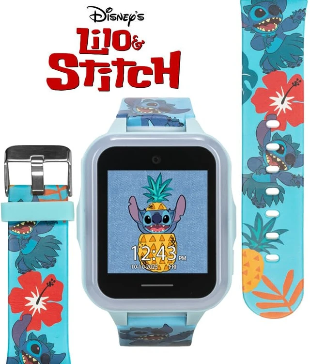 Alt view image 5 of 6 - Disney Stitch Kids Interactive Smartwatch with Touchscreen, Camera, Games, Pedometer, Voice Recorder, and Alarm for Boys & Girls Aged 6+ - Blue Character Band, Multi-Color LED Light-Up Bezel