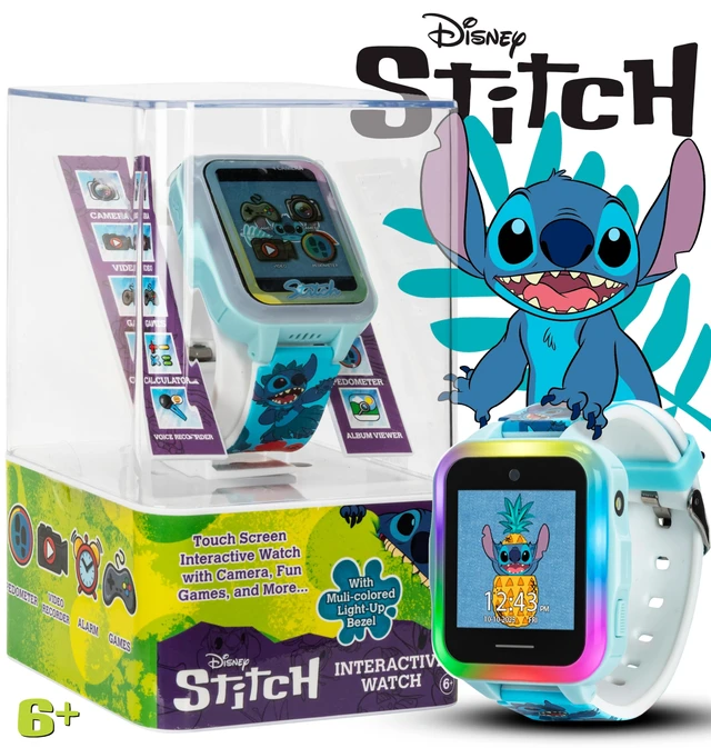 Alt view image 2 of 6 - Disney Stitch Kids Interactive Smartwatch with Touchscreen, Camera, Games, Pedometer, Voice Recorder, and Alarm for Boys & Girls Aged 6+ - Blue Character Band, Multi-Color LED Light-Up Bezel