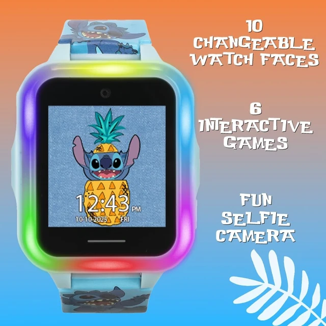 Alt view image 6 of 6 - Disney Stitch Kids Interactive Smartwatch with Touchscreen, Camera, Games, Pedometer, Voice Recorder, and Alarm for Boys & Girls Aged 6+ - Blue Character Band, Multi-Color LED Light-Up Bezel