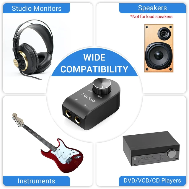 Alt view image 5 of 5 - 6.35mm Volume Controller, 1/4" Inline Stereo Audio Volume Attenuator with Full Aluminum Alloy Case for Interference Isolation, ¼-Inch Volume in-Line Control Knob