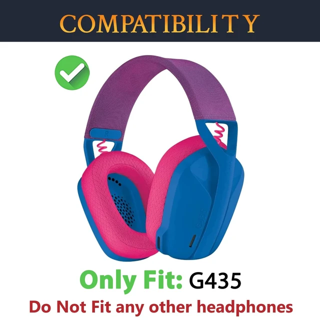Alt view image 2 of 5 - Mesh Fabric Earpads Replacement for Logitech G435 Lightspeed Wireless Gaming Headphones, Ear Pad Cushions with High-Density Foam - Pink