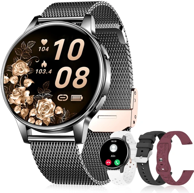 Main image of Smart Watches for Women, 1.27" Fitness Watch with Bluetooth Make & Answer Calls,24H Heart Rate/SpO2/Sleep Monitor,120+ Sport Modes IP68 Fitness Tracker Compatible with iOS & Android (4 Straps,Black)