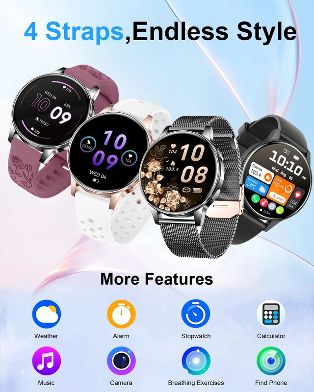 Alt view image 2 of 7 - Smart Watches for Women, 1.27" Fitness Watch with Bluetooth Make & Answer Calls,24H Heart Rate/SpO2/Sleep Monitor,120+ Sport Modes IP68 Fitness Tracker Compatible with iOS & Android (4 Straps,Black)