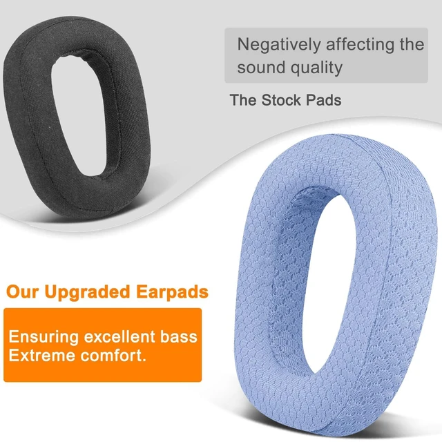 Alt view image 4 of 5 - Mesh Fabric Earpads Replacement for Logitech G435 Lightspeed Wireless Gaming Headphones, Ear Pad Cushions with High-Density Foam - Blue