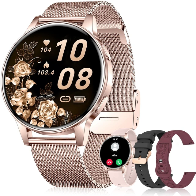 Main image of Smart Watch for Women, 1.27" Fitness Watch with Bluetooth Make & Answer Calls,24H Heart Rate/SpO2/Sleep Monitor,120+ Sport Modes IP68 Fitness Tracker Compatible with iOS & Android (4 Straps,Rose Gold)
