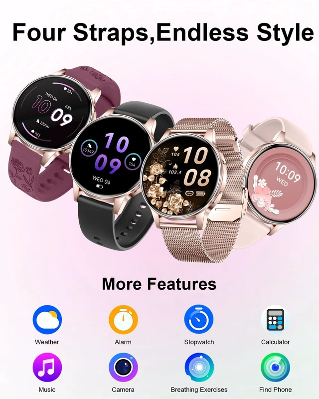 Alt view image 2 of 7 - Smart Watch for Women, 1.27" Fitness Watch with Bluetooth Make & Answer Calls,24H Heart Rate/SpO2/Sleep Monitor,120+ Sport Modes IP68 Fitness Tracker Compatible with iOS & Android (4 Straps,Rose Gold)