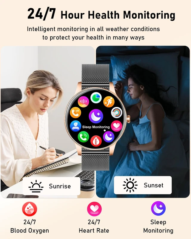 Alt view image 5 of 7 - Smart Watch for Women, 1.27'' TFT Fitness Watch With Bluetooth Answer/Make Call,Heart Rate/SpO2/Sleep Monitor/Menstrual Cycle/120+ Sports Fitness Tracker for iPhone Android iOS(4 Straps,Black Gold)