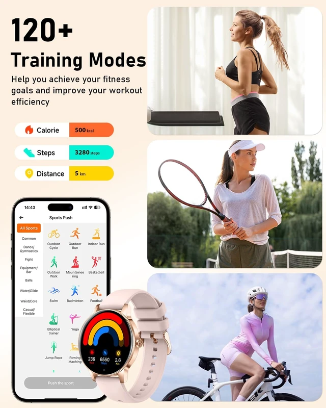 Alt view image 4 of 7 - Smart Watch for Women, 1.27'' TFT Fitness Watch With Bluetooth Answer/Make Call,Heart Rate/SpO2/Sleep Monitor/Menstrual Cycle/120+ Sports Fitness Tracker for iPhone Android iOS(4 Straps,Black Gold)