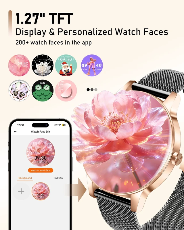 Alt view image 6 of 7 - Smart Watch for Women, 1.27'' TFT Fitness Watch With Bluetooth Answer/Make Call,Heart Rate/SpO2/Sleep Monitor/Menstrual Cycle/120+ Sports Fitness Tracker for iPhone Android iOS(4 Straps,Black Gold)