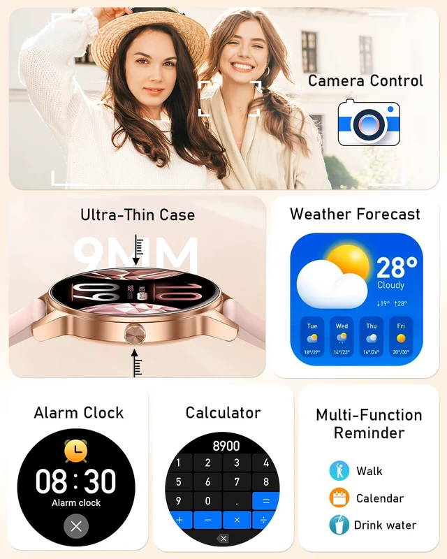 Alt view image 7 of 7 - Smart Watch for Women, 1.27'' TFT Fitness Watch With Bluetooth Answer/Make Call,Heart Rate/SpO2/Sleep Monitor/Menstrual Cycle/120+ Sports Fitness Tracker for iPhone Android iOS(4 Straps,Black Gold)