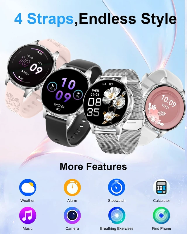 Alt view image 2 of 7 - Smart Watches for Women, 1.27" Fitness Watch with Bluetooth Make & Answer Calls,24H Heart Rate/SpO2/Sleep Monitor,120+ Sport Modes IP68 Fitness Tracker Compatible with iOS & Android (4 Straps,Silver)