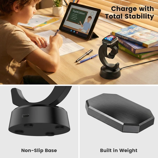 Alt view image 4 of 6 - Charger Dock Compatible with Bark Watch (Schok Model) Anti-Slip Charging Stand with 3.35Ft USB Cable Cord, Smartwatch Accessories (Not for Samsung Model)