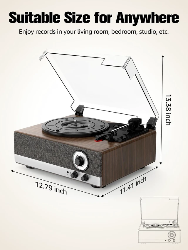 Alt view image 5 of 7 - 7-in-1 Vinyl Record Player, Bluetooth Belt Drive Turntable Engineered wood, built-in stereo speakers, 33/45/78 RPM, for living room, bedroom, office, dorm, gift for music lovers