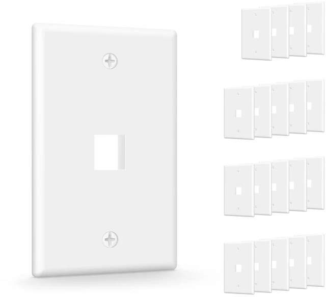 Main image of UL Listed Keystone Wall Plate 1-Port for Keystone Jack, White 20-Pack UL Listed for Safety, Designed for RJ45/HDMI/Coax Keystone Jack, Low Profile Wall Plate
