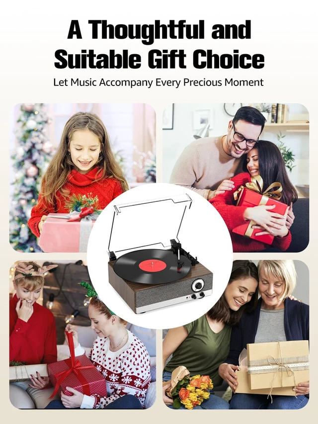 Alt view image 7 of 7 - 7-in-1 Vinyl Record Player, Bluetooth Belt Drive Turntable Engineered wood, built-in stereo speakers, 33/45/78 RPM, for living room, bedroom, office, dorm, gift for music lovers