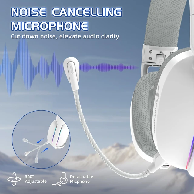 Alt view image 6 of 7 - Attack Shark L90 Ultralight RGB Wireless Gaming Headset-White Plug-in Microphone,Bluetooth 5.3 & 2.4G Wireless & Wired Headphone, 7.1 Surround Sound for Xbox One Series, PS4,PS5 & PC