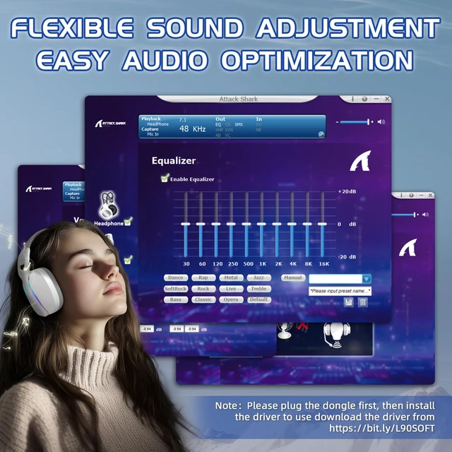 Alt view image 7 of 7 - Attack Shark L90 Ultralight RGB Wireless Gaming Headset-White Plug-in Microphone,Bluetooth 5.3 & 2.4G Wireless & Wired Headphone, 7.1 Surround Sound for Xbox One Series, PS4,PS5 & PC