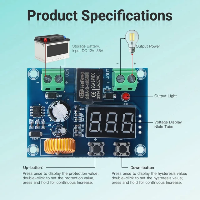 Alt view image 3 of 7 - 6PCS 12V-36V DC Voltage Protection Module, Digital Low Voltage Protector with Disconnect Switch and Over-Discharge Protection