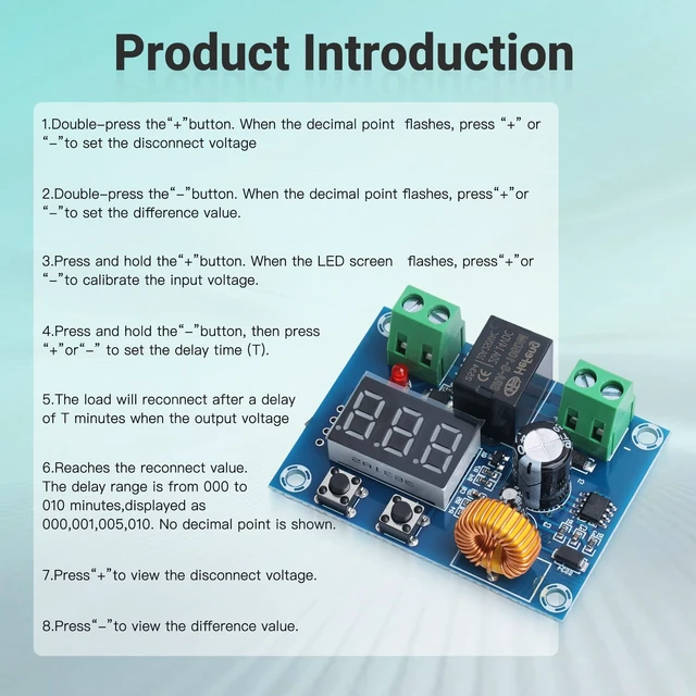 Alt view image 4 of 7 - 6PCS 12V-36V DC Voltage Protection Module, Digital Low Voltage Protector with Disconnect Switch and Over-Discharge Protection