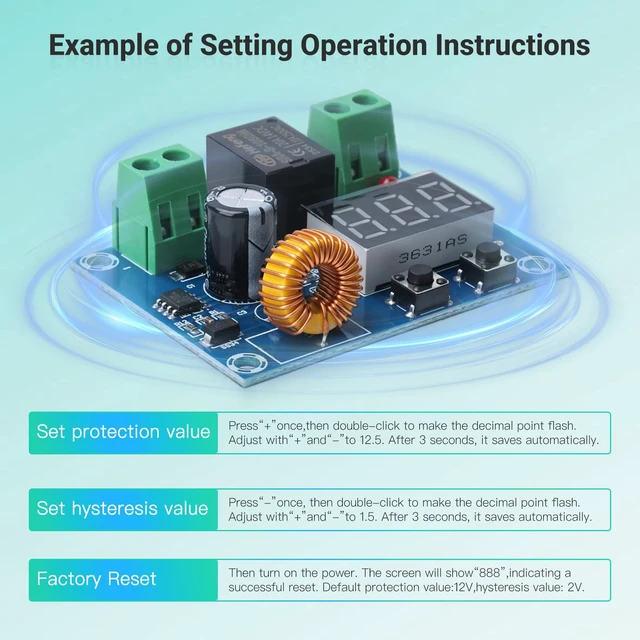 Alt view image 5 of 7 - 6PCS 12V-36V DC Voltage Protection Module, Digital Low Voltage Protector with Disconnect Switch and Over-Discharge Protection