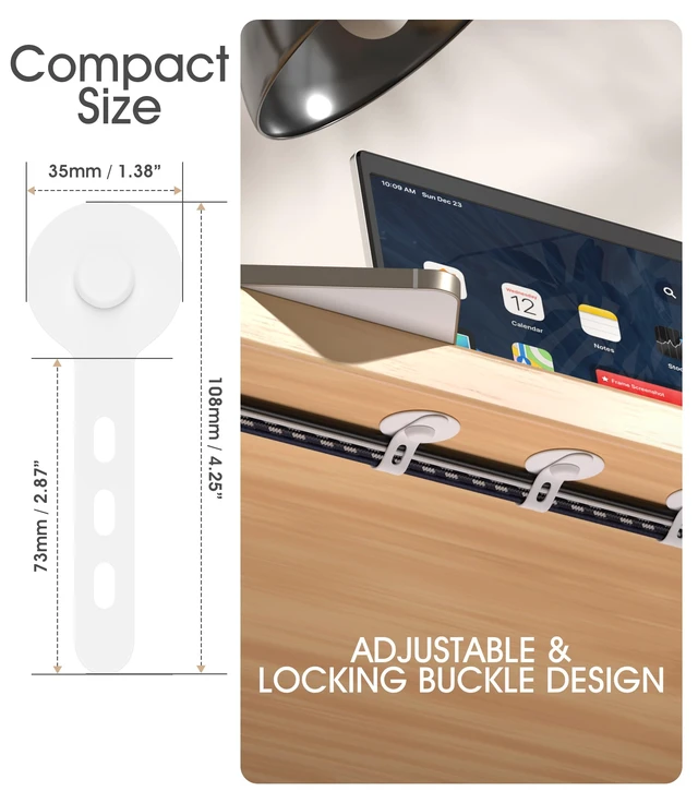 Alt view image 2 of 7 - Cable Management Under Desk, Adhesive Cable Ties, 20Pack-White Adjustable Silicone Cable Ties Cord Organizer, Reusable Heavy-Duty Cord Holder Under Table for Office, School, Home