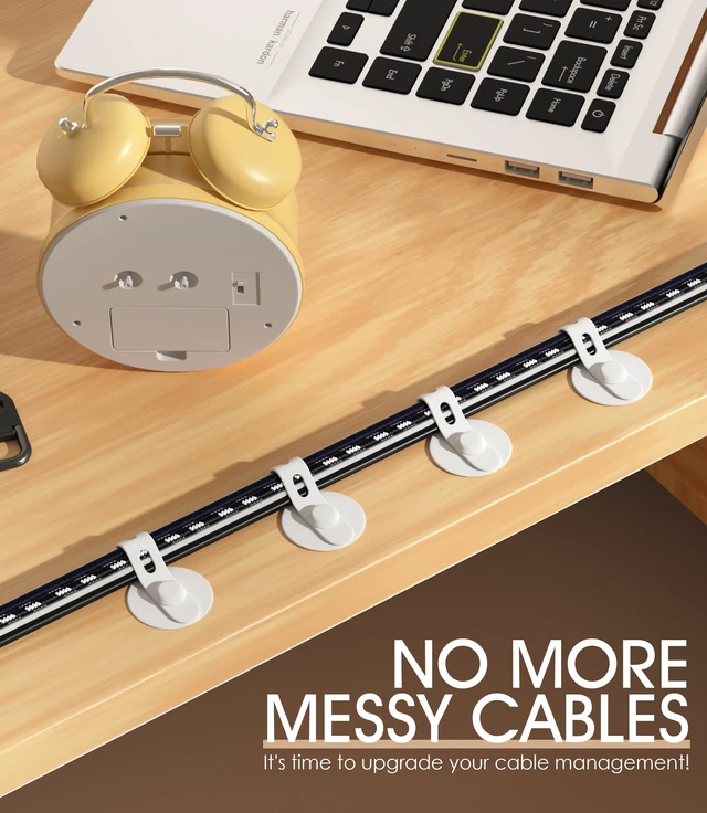Alt view image 7 of 7 - Cable Management Under Desk, Adhesive Cable Ties, 20Pack-White Adjustable Silicone Cable Ties Cord Organizer, Reusable Heavy-Duty Cord Holder Under Table for Office, School, Home