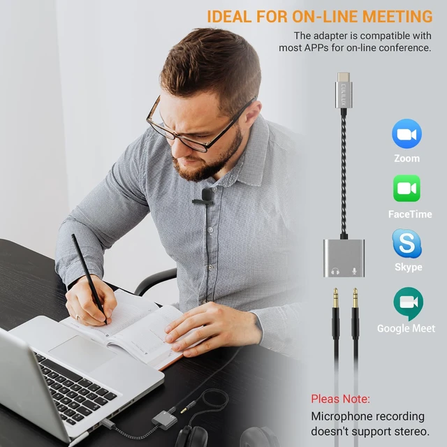 Alt view image 4 of 7 - USB C to TRS Microphone Headphone Splitter, Type C to 3.5mm Audio MIC Adapter Compatible with Google Pixel 8/7/6 Pro, Pixel 7a/6a, Pixel Fold, Pixel Tablet, Samsung S24/S23/S22/S21 Ultra More