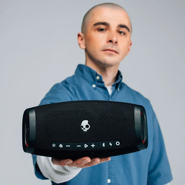 Alt view image 2 of 7 - Skullcandy Barrel Micro Portable Bluetooth Speaker, IPX7, 24-Hour Battery Waterproof, USB-C, Multi-Speaker Link, LED Light Show, Utility Strap & Carabiner, Rechargeable Battery, Wireless Speaker