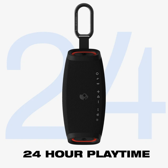 Alt view image 3 of 7 - Skullcandy Barrel Micro Portable Bluetooth Speaker, IPX7, 24-Hour Battery Waterproof, USB-C, Multi-Speaker Link, LED Light Show, Utility Strap & Carabiner, Rechargeable Battery, Wireless Speaker