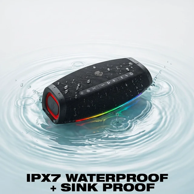 Alt view image 4 of 7 - Skullcandy Barrel Micro Portable Bluetooth Speaker, IPX7, 24-Hour Battery Waterproof, USB-C, Multi-Speaker Link, LED Light Show, Utility Strap & Carabiner, Rechargeable Battery, Wireless Speaker