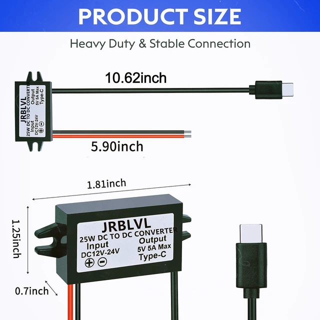 Alt view image 4 of 6 - DC 12V 24V to 5V 5A 25W USB-C Step Down Converter Buck Power Adapter for Raspberry Pi 4, Cellphone, and More (2-Pack)