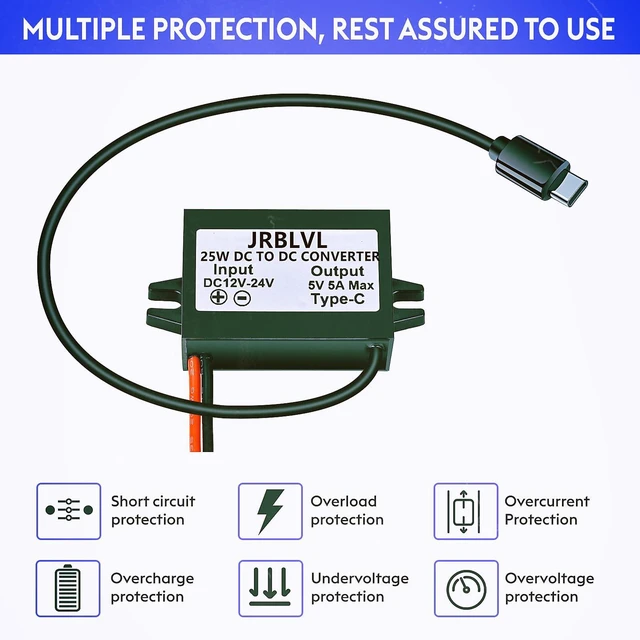 Alt view image 5 of 6 - DC 12V 24V to 5V 5A 25W USB-C Step Down Converter Buck Power Adapter for Raspberry Pi 4, Cellphone, and More (2-Pack)