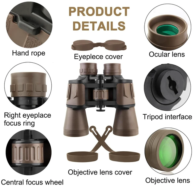 Alt view image 4 of 7 - 20x50 High Power Binoculars for Adults with Smartphone Adapter, HD Professional/Daily Waterproof Compact Binoculars for Bird Watching Hiking Concert Travel with BAK4 Prism FMC Lens, Mud